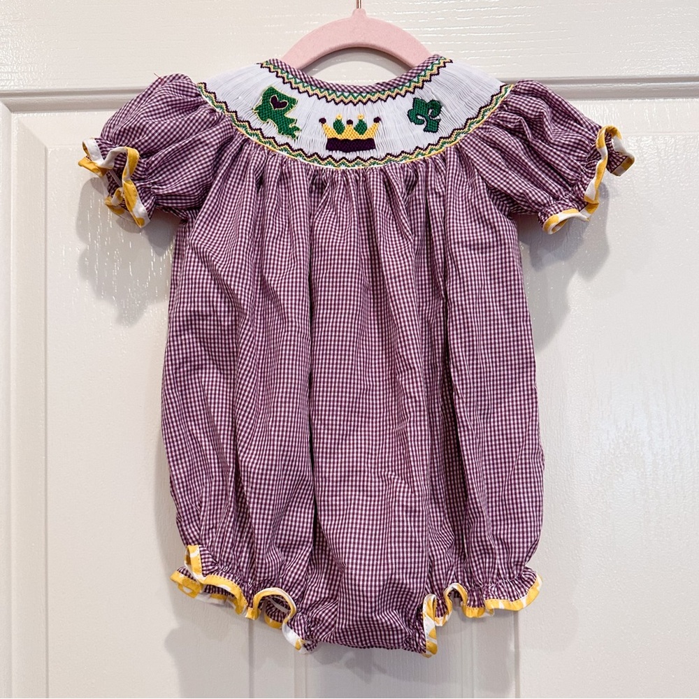 NWOT Smocked Mardi Gras Bubble Sz 9m